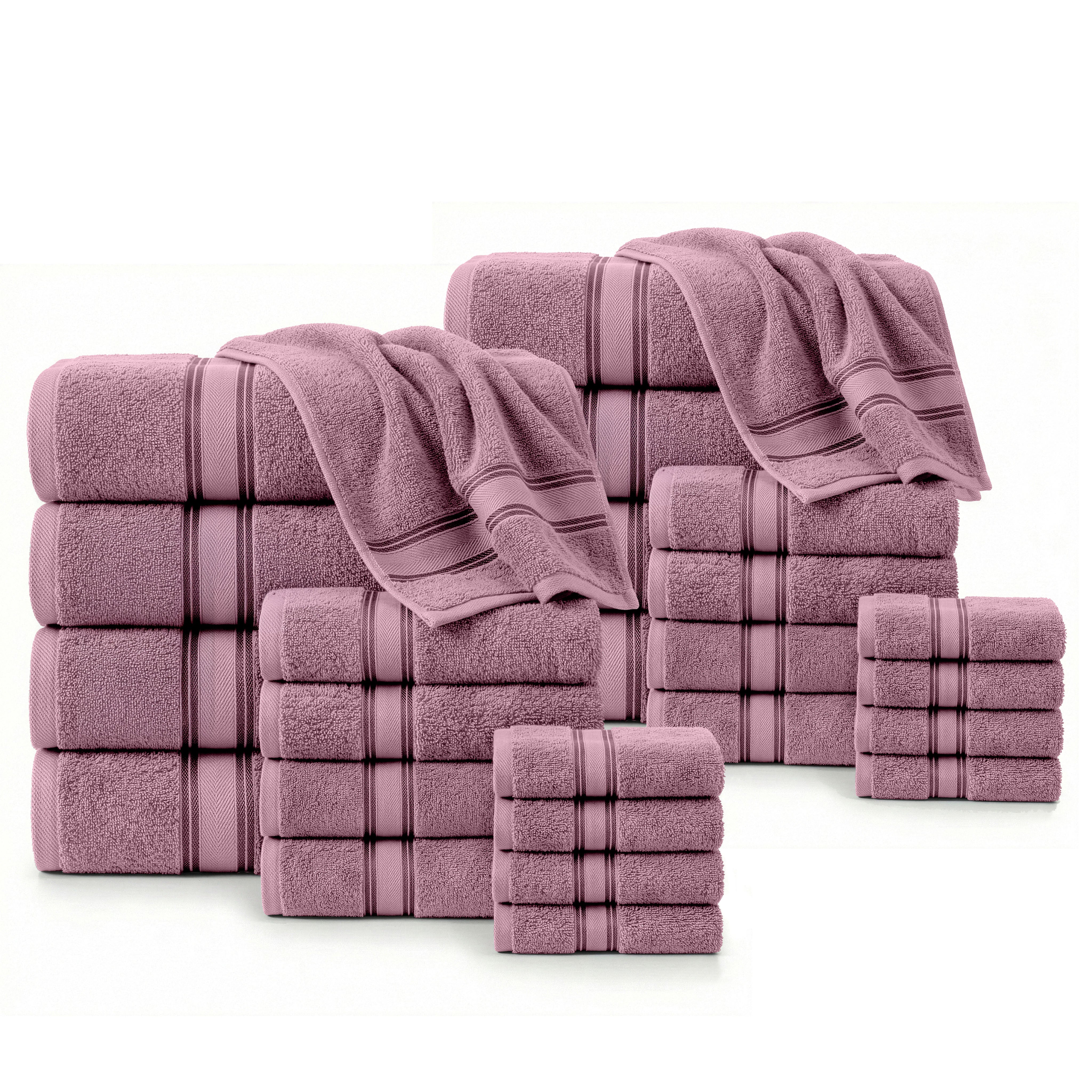 24 Piece 100% Cotton Towel Set 550GSM - Wishful Mauve
